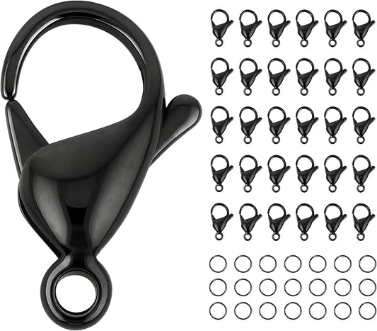 Mandala Crafts 19mm Black Stainless Steel Lobster Clasps for Jewelry Making - 25 PCs SS Lobster Claw Clasps with Jump Rings Jewelry Findings Kit for Necklaces Bracelets Charms Fasteners