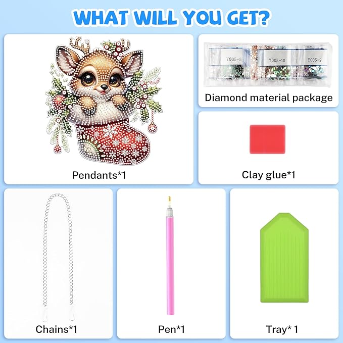 Bowetile Christmas Diamond Art Hanging Kits for Adults, 5D Special Shape Diamond Painting Kits Deer, Crystal Gem Painting Arts and Crafts for Christmas Gifts for Home Garden Decor