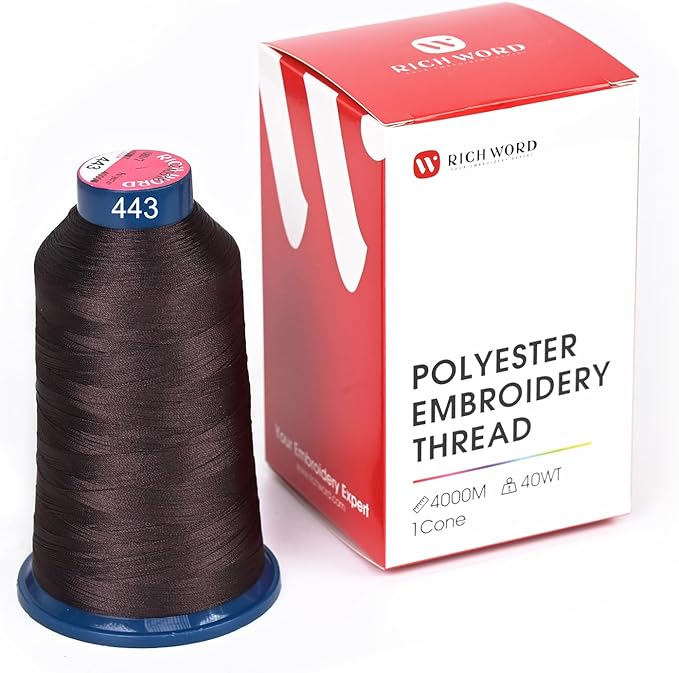 Poolin Embroidery Machine Thread Richword Selected Brown 4000M 40WT Polyester Embroidery Thread – Smooth, Strong Single Spool for Home & Commercial Machines 0443