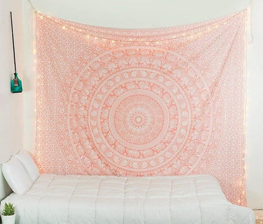 popular handicrafts wall hanging tapestry for bedroom hippie mandala bohemian tapestry floral design indian magical thinking tapestries dorm decor 84 x 90 inches (215cm x 230cm) rose gold
