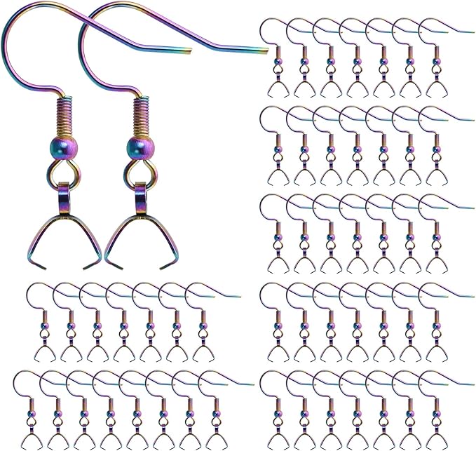 earring hooks 50pcs/25pairs, stainless steel rainbow ear wires fish hooks, hypo-allergenic jewelry findings parts for diy jewelry making