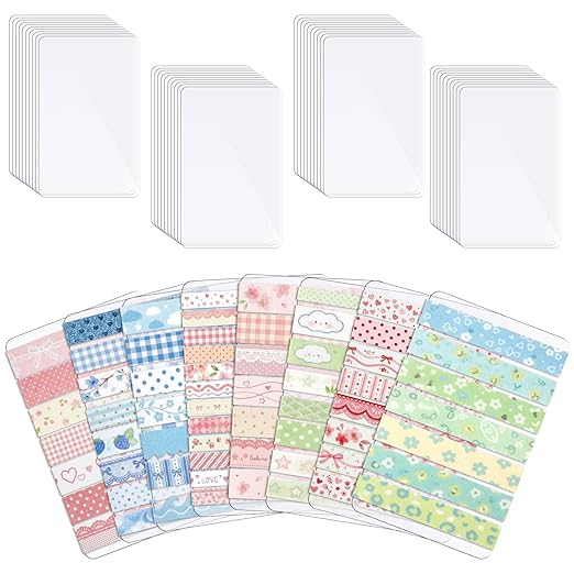 Crtiin 60 Pcs Washi Tape Cards Organizer with Storage Box –Portable Washi Tape Holder & Display Board for Scrapbooking, Journaling, DIY Crafts, Travel(Clear)