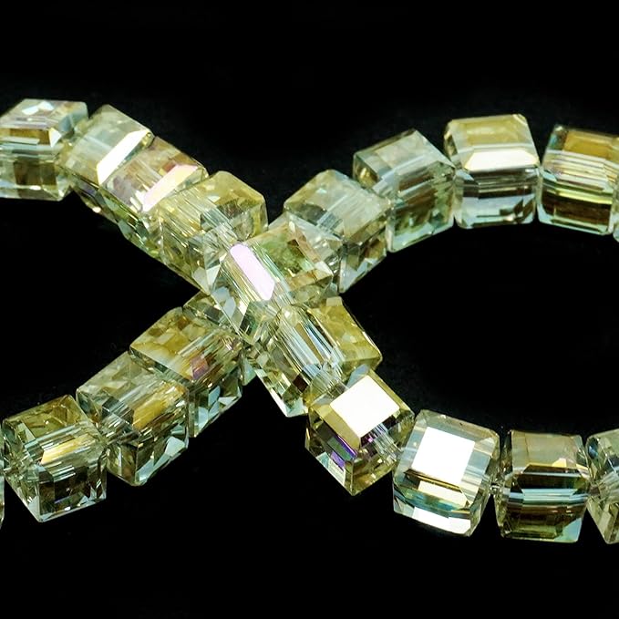 10mm Sparkle Cube Crystal Beads for Jewelry Making - Faceted Spacer Beads for Bracelets(57-60pcs, Crystal Yellow)