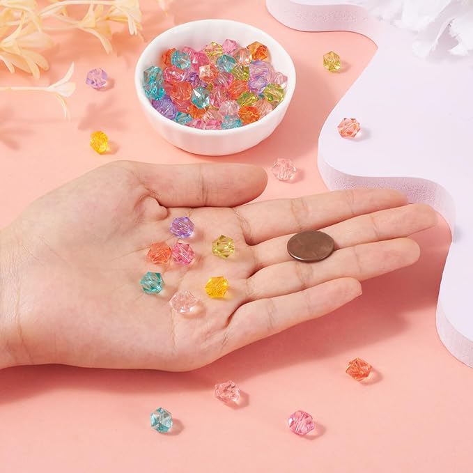 FASHEWELRY 100pcs Clear Acrylic Polygon Beads Colorful Faceted Polygon Loose Spacer Charms Bulk for Bracelet Necklace Earring Jewelry Making