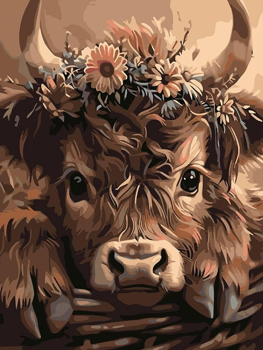 Mosaflare Paint by Numbers for Adults Beginner, Highland Cow Adult Paint by Number Kits on Canvas, DIY Acrylic Oil Easy Painting by Numbers for Home Wall Decor 12X16 inch (Without Frame)