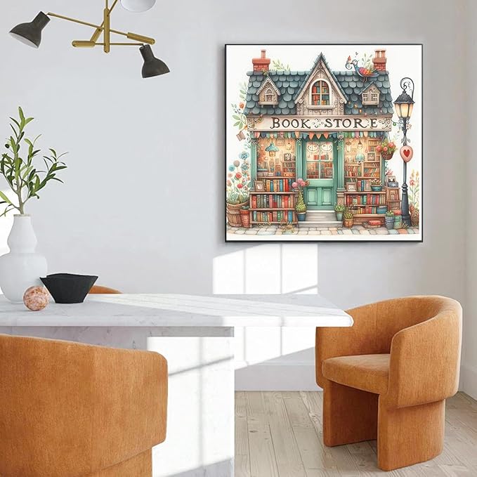 EIBEILI Diamond Painting Kits for Adults, Book Store 5D Diamond Art Kits for Beginner, DIY Full Round Drill Diamond Dot Gem Art Kits for Home Wall Decor 13.8x13.8 Inch