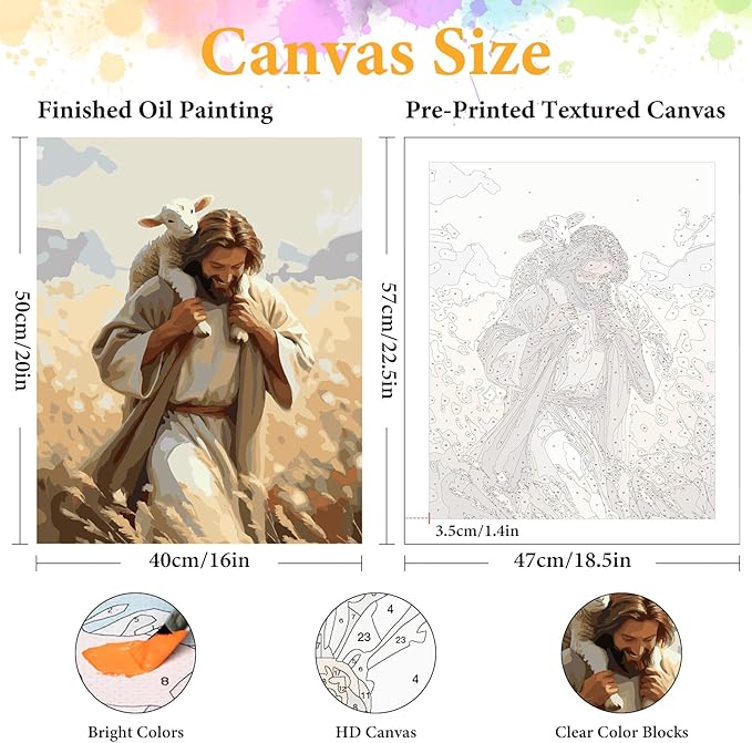 Okarina Paint by Numbers Kit for Adults Beginner Jesus, Christian Adult Paint by Number Kits on Canvas, Lamb DIY Acrylic Oil Painting by Numbers for Adults, Perfect for Home Wall Decor 16X20 Inch