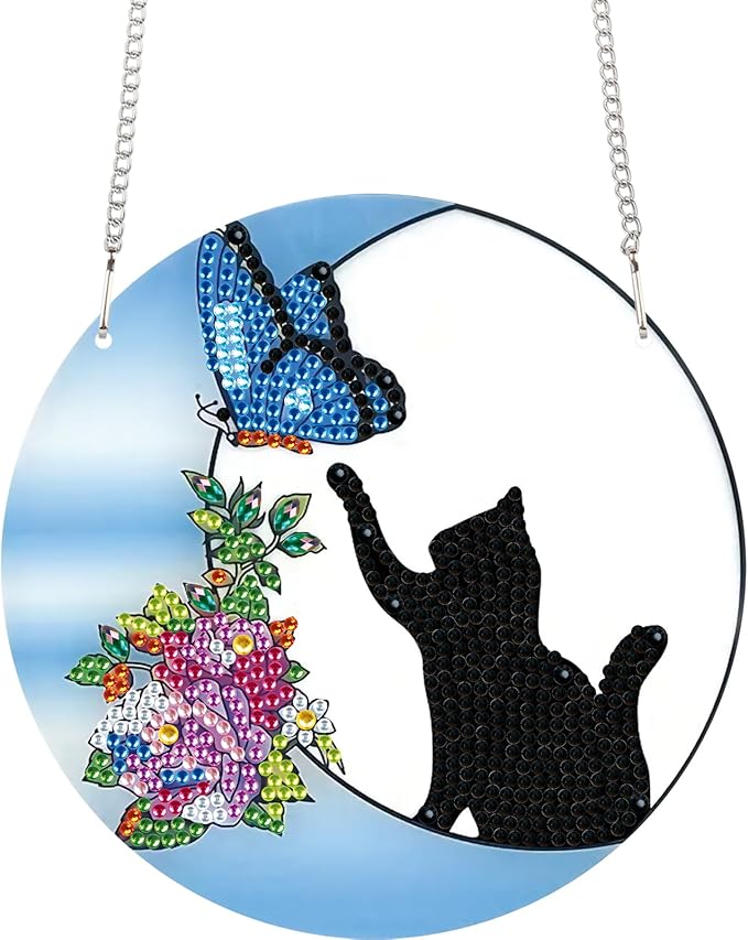 TDFERAN Diamond Painting Pendant Black Cat DIY Diamond Art Decoration Kit Adult Crafts Gem Art Pendant Wall Home Window Decoration Adult Digital Oil Painting Crafts