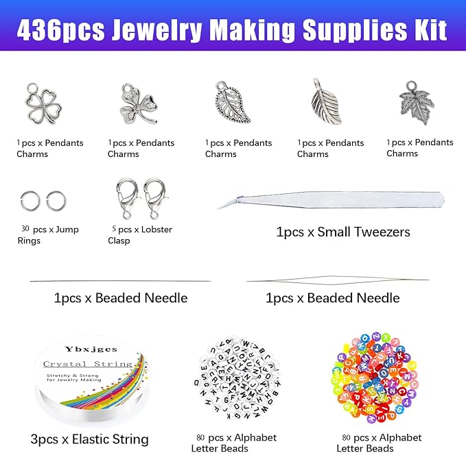 42000Pcs 2mm Glass Seed Beads 12/0 Small Tiny Beads Kit with 150Pcs Alphabet Letter Beads Pendants Charms Jump Ring Elastic String for DIY Bracelets Necklace Jewelry Making Supplies