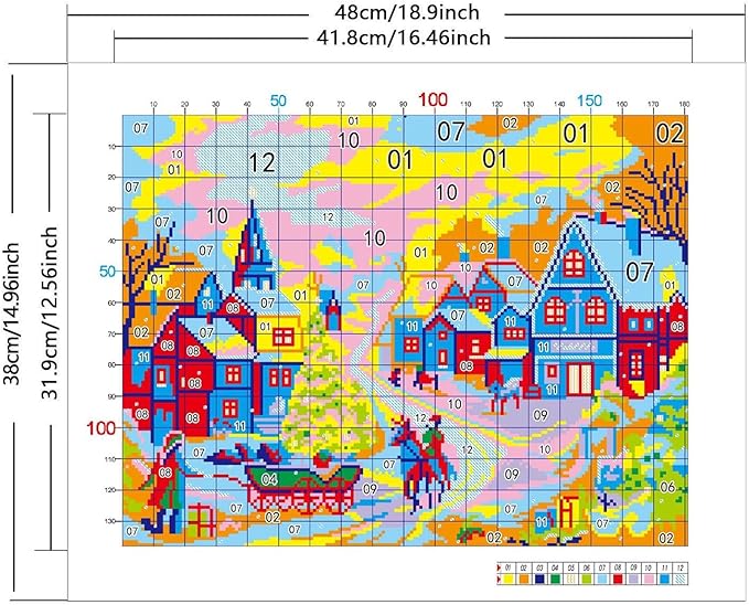 Zhenqing Christmas Snow Village Printed Cross Stitch Kit - 11CT 38x48cm with Threads, Needle & Pattern, No Hoop Needed for Beginners(65685)