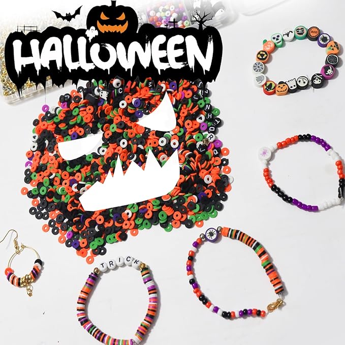 WANSPOORTS 3200+pcs Halloween Polymer Clay Beads Charms Friendship Bracelet Necklace Earring Jewelry Making kit, Accessories for Arts Crafts DIY Gifts for Women Girls (Halloween (3200+Pcs))