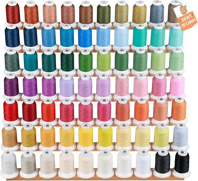 New brothread 60WT Frosty Matt Embroidery Machine Thread 70 Colors Each Spool 660Y for Embroidering Sharp Contours, Logos, Fine Lettering, Small Details Computerized Embroidery and Decorative Sewing