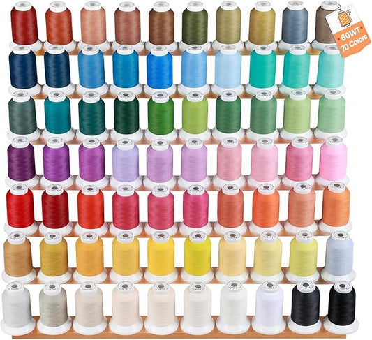 New brothread 60WT Frosty Matt Embroidery Machine Thread 70 Colors Each Spool 660Y for Embroidering Sharp Contours, Logos, Fine Lettering, Small Details Computerized Embroidery and Decorative Sewing