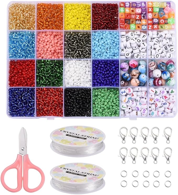 3mm Glass Seed Beads Bracelet Making Kit, Small Beads Friendship Jewelry Craft Kit with Letter Beads & Elastic Cord, DIY Art Craft Gift for Girls