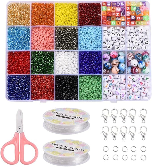 3mm Glass Seed Beads Bracelet Making Kit, Small Beads Friendship Jewelry Craft Kit with Letter Beads & Elastic Cord, DIY Art Craft Gift for Girls