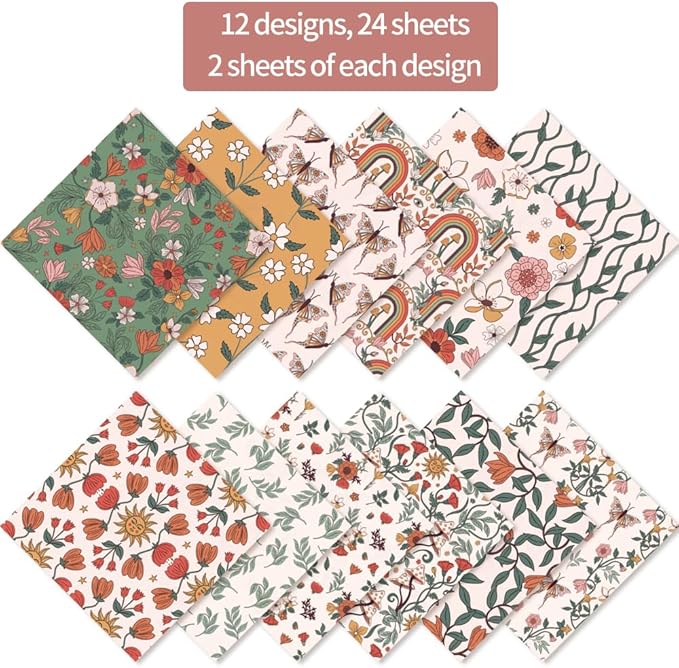 6x6” 160gsm cardstock Single Sided Scrapbooking 24 Papers Pad vintage decoupage scrapbook kit patterned paper junk journal supplies journaling supply scrap paper crafting Spring