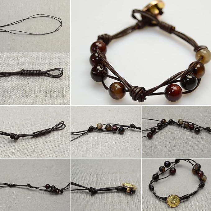 FASHEWELRY Mala Yoga Men Bracelet Making Kit - 220pcs Natural Gemstone Lava Rock Tiger Eye Beads Healing Crystal Chakra Stone Beads with Black Nylon String for Essential Oil Diffuser Jewelry Making