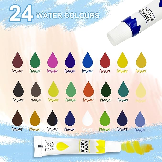 Mini Watercolor Paint Set, Travel Paint kit, Pocket Watercolor Set with Paint, Brush, Sketchbook & Copper Clip, Watercolor Travel Kit for Beginners, Artists & Painting Enthusiasts