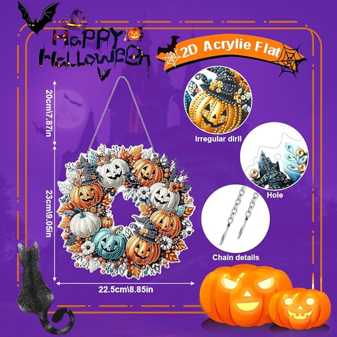 MUNORIAY Diamond Art Hanging Kit for Adult,Special Shaped Rhinestone,5D DIY Acrylic Double Sided Diamond Art Painting Window Pendants,Home Garden Wall Decor Hanging Ornament(Halloween Pumpkin)