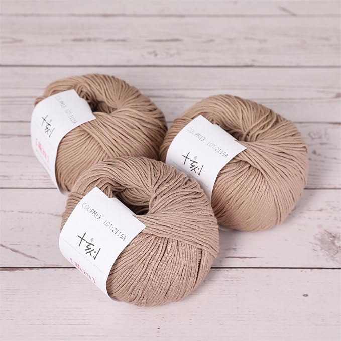 Fine Weight Knitted and Crocheted Cotton Yarn, 100% Long Staple Cotton Yarn, Baby Sports, 2 Packages of 100g/3.52oz (Per Skein 50g/162yards)-Brown Gray