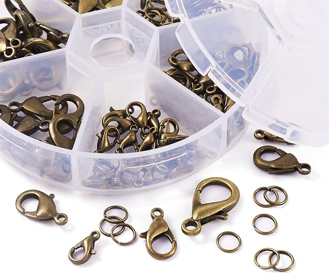 PH PandaHall Pandahall 1 Set Jewelry Making Kit with Zinc Alloy Lobster Claw Clasps and Open Jump Rings for Bracelet Necklace Jewelry Making (Antique Bronze), PALLOY-X0004-AB-NF-B-Yilisi