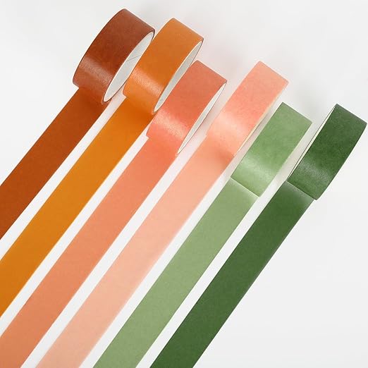 Whaline 6 Rolls Boho Washi Tape Set 6 Boho Colors Masking Tape Solid Color Decorative Tape for DIY Crafts Scrapbook Journal Planner Gift Wrapping Supplies, 60 Ft