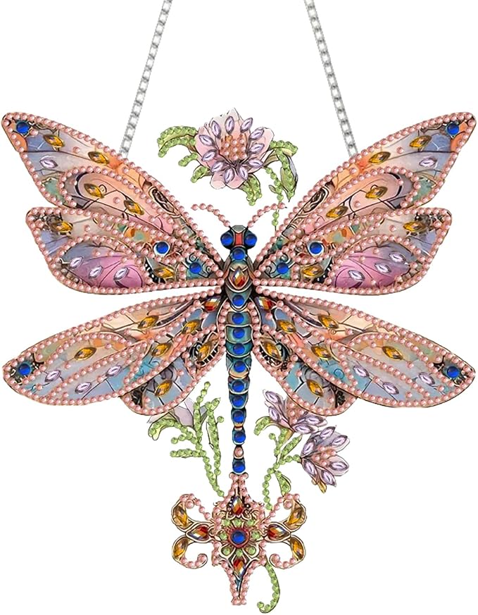 Dragonfly Diamond Art Hanging Kit for Adult Dragonflies, DIY Acrylic Dragon Fly Diamonds Painting Double Sided Pendant Dragonfly Ornaments for Christmas Tree Decoration, Birthday Gift for Mom