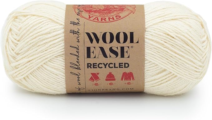 Lion Brand Yarn Wool-Ease Recycled Light Worsted-Weight Yarn for Knitting and Crochet, Cream, 1 Pack, Wool and Acrylic Blend Fiber Perfect for Scarves, Hats and Blankets, 196 Yards