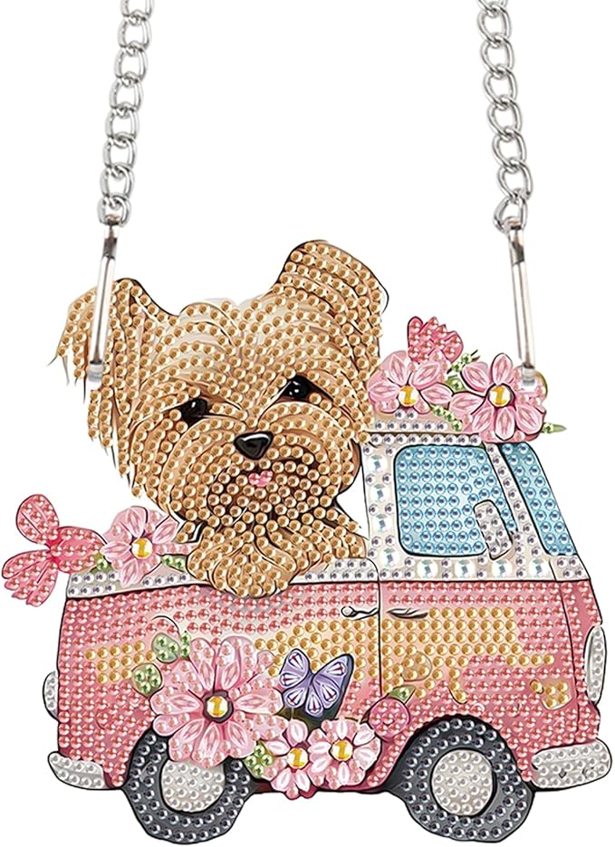 AiYuanzsh Yorkshire Terrier Dog Diamond Art Hanging Kit for Adults, Special Shaped Crystal DIY Acrylic Diamond Painting Sun Catcher, Window Pendant Craft Home Decor Gift for Dog Lovers