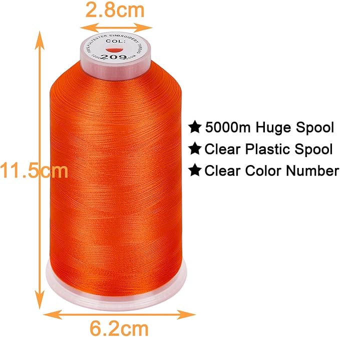 New brothread - Single Huge Spool 5000M Each Polyester Embroidery Machine Thread 40WT for Commercial and Domestic Machines - Tangerine