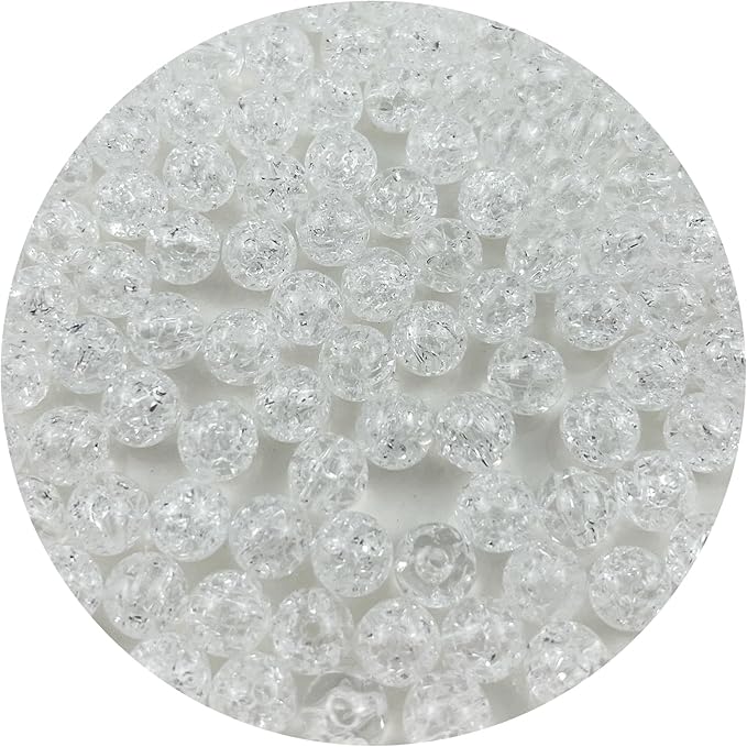200pcs 10mm Acrylic Crackle Beads - Round Crystal Acrylic Craft Beads with Hole for Jewelry Making - Transparent White