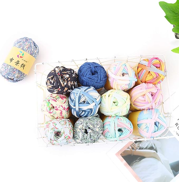 iSuperb 1 Pack Knitting Yarn Colorful Cloth T-Shirt Yarn Fabric Crochet Cloth for DIY Knitted Art Basket Bag - 100g