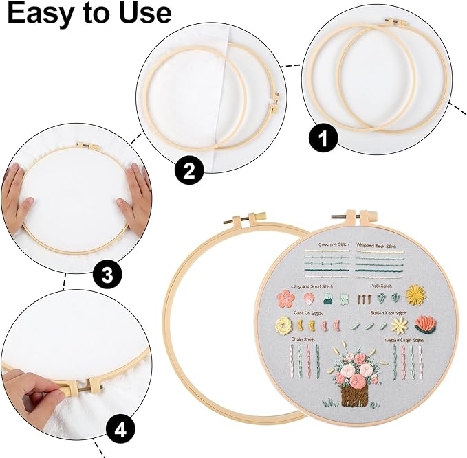 Jyphorixal Embroidery Kit for Beginners Adults Cross Stitch Starter Kit Needle Point Supplies 33 Basic Stitches in 3 Set, DIY Craft Lover Starter Hand Stitch (Flower)