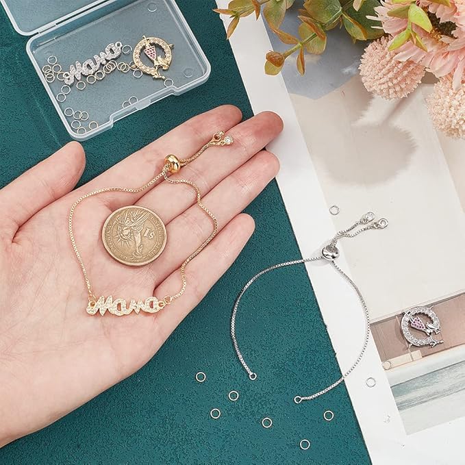 NBEADS Mother's Day Bracelet Making Kit, Including 2 Pcs Adjustable Slider Bracelets 4 Pcs Cubic Zirconia Links with 40 Pcs Jump Ring for Mother's Day Gift Craft Jewelry Making
