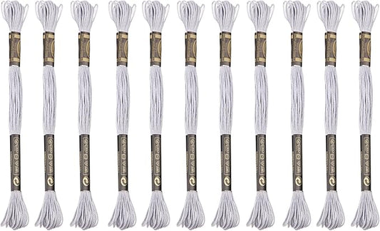 12 Skeins Embroidery Cotton Floss is 100% Egyptian Long Fiber Cotton of 8.75yds Each Cottons Cross Stitch Thread for Hand Embroidery DIY Creation and Friendship Bracelet String. (12, Light Grey)