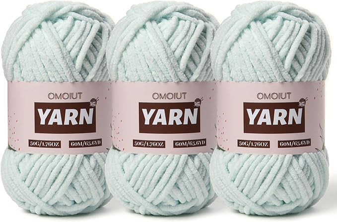 3 Packs Plush Chenille Chunky Crochet Yarn - Baby Yarn for Crocheting Soft - Velvet Yarns Knitting for Blankets Crafts - Fluffy Amigurumi Yarns 150g / 196.8yds (3 Pale Cyan)