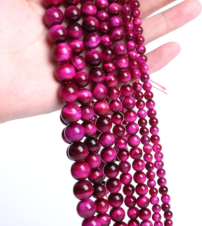 120PCS 6mm Rose Red Tiger Eye Gemstone Loose Beads Natural Round Loose Stone Beads for Jewelry Making DIY Bracelet Necklace Earrings 2 Strand 32"