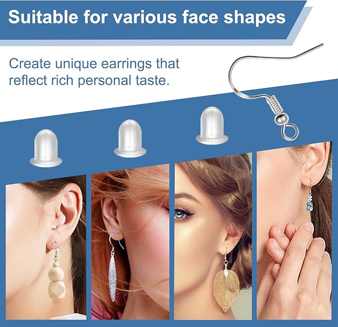925 sterling silver earring hooks, 600pcs earring making kit 200pcs/100pairs hypoallergenic ear wires with 200pcs silver open jump rings and 200pcs rubber backs earring backs for jewelry making