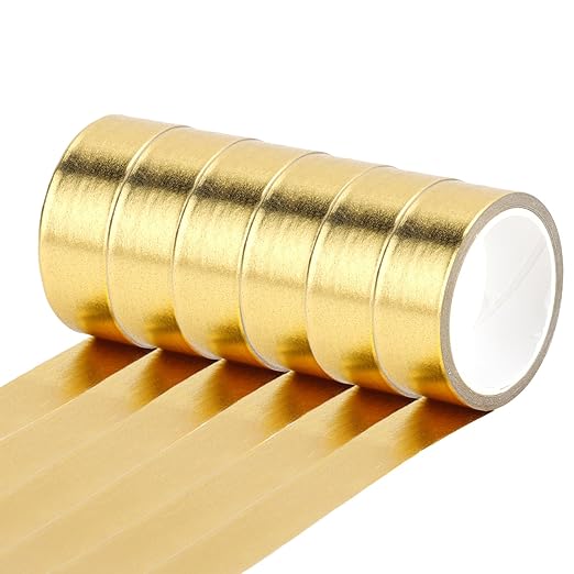 Gold Washi Tape Set 6 Rolls Washi Tape Self-Adhesive Gold Tape Metallic Scrapbook Paper Tape Decorative Tape for Scrapbook Journal DIY Craft Scrapbooking Journal Supplies Gift Wrapping
