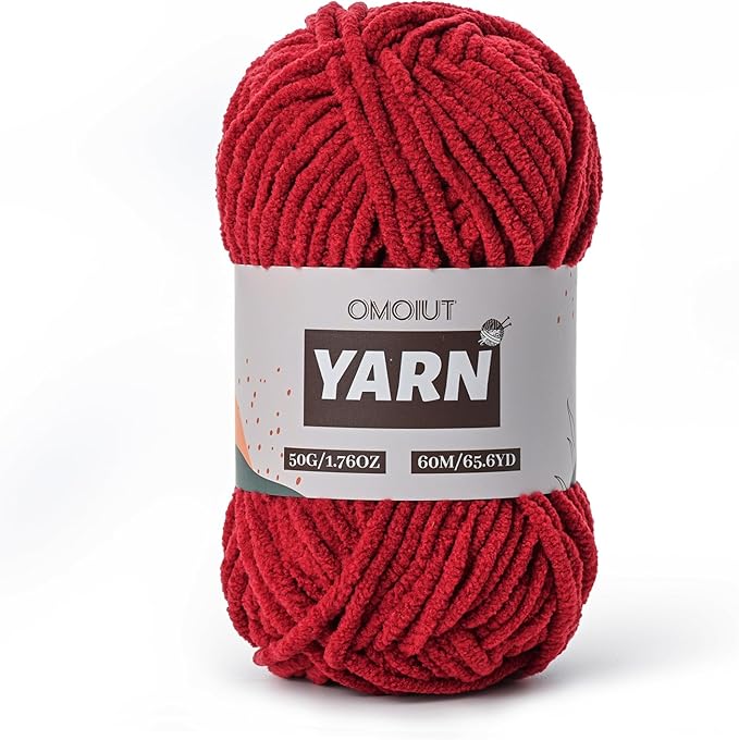 Plush Chenille Chunky Crochet Yarn - Baby Yarn for Crocheting Soft - Velvet Yarns Knitting for Blankets Crafts - Fluffy Amigurumi Yarns 50g / 65.6yd (Burgundy