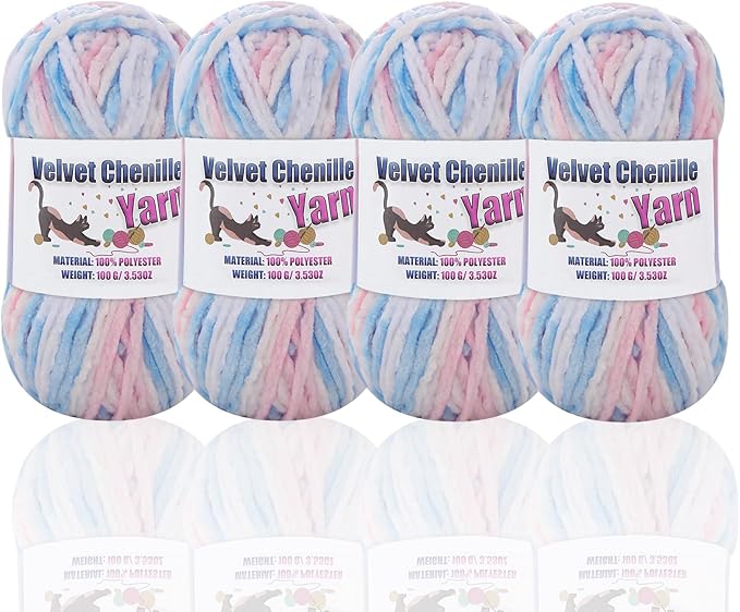 4 * 100g Fluffy Velvet Chenille Yarn for Crocheting and Knitting, Handcrafts Weaving Soft Chenille Yarn for Crocheting Clearance, Used for Making Baby Yarn Blanket, Clothes, DIY Craft (Colorful - B)