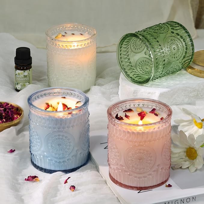 DARJEN Candle Making Kits - Soy Candles Making Supplies for Adults Including 4 Candle Jars(Clear, Pink, Blue, Green), Candle Tins, Wax, Scents, Dried Flower & More, DIY Arts & Crafts Kits Home Decor