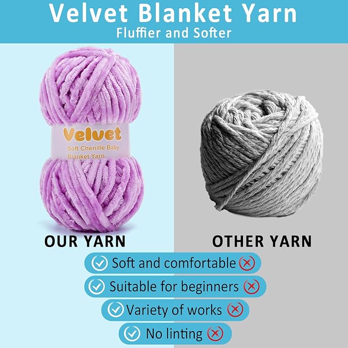 Velvet Yarn Chenille Yarn for Crocheting and Knitting Soft Chenille Bulky Baby Blanket Yarn DIY Weaving Craft 2pack Purple(4oz 66yds Each)