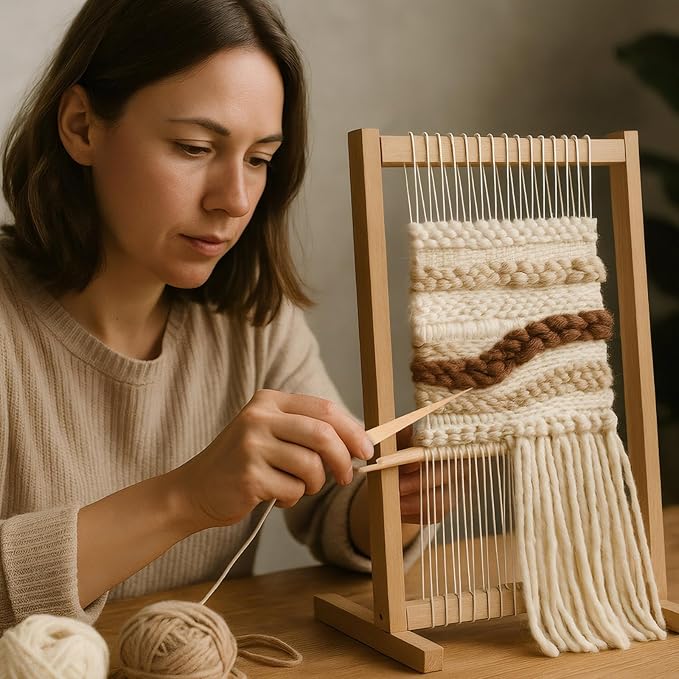 Thyle 24 Sets Rectangle Weaving Loom Kit 5.3 x 7.8'', 7.9 x 11.8'' Wood Weaving Loom with Needles and Tools DIY for Adult Beginners and Lovers Crochet Knitting Craft Activity