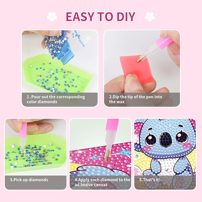 PERFECTSIGHT Cute 5D Diamond Art Kits with Wooden Frame, Kawaii DIY Painting Art for Adults, Diamond Arts and Crafts Sets, Big Gem Full Drill Diamond Dots for Women (Pink Koala)