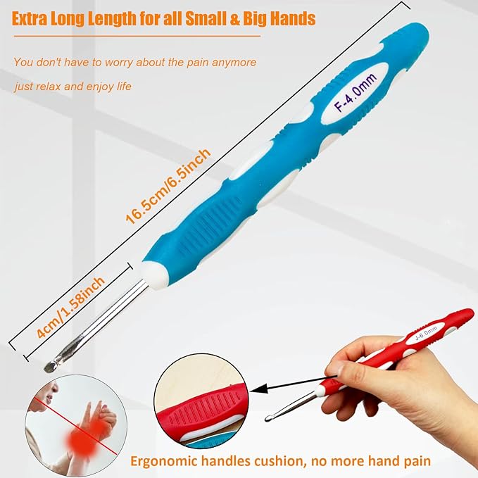 Mdoker Size C/2(2.5mm) Crochet Hook,Extra Long Crochet Hooks Needles for Arthritic Hands,Ergonomic Grip Soft Handles for Beginners and Experiecced Crochet Lover,Comfortable/Smooth/Ergonomic