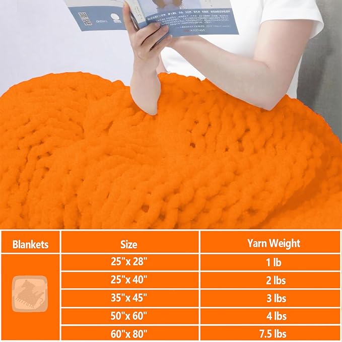 8 Pack Orange Chunky Yarn for Hand Knitting, Chunky Chenille Yarn, Jumbo Big Thick Chunky Yarns for Crocheting, Super Bulky Chunky Knit Blanket Yarns (27.9 yds,7.97 oz Each Skein)