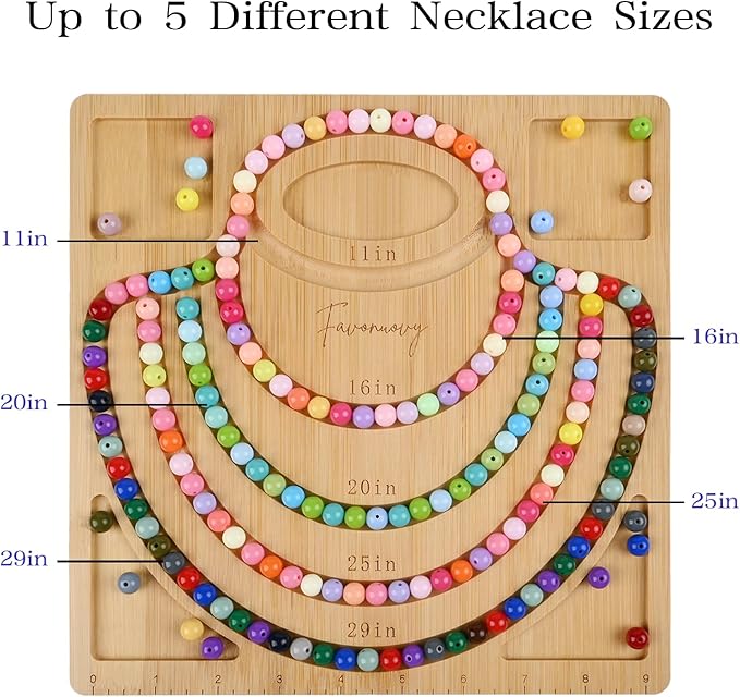 Favonuovy Bead Boards for Jewelry Making with 5 Sizes Bamboo Necklace Making Beading Tray 11" 16” 20” 25” 29" Wooden Necklace Sizer Measurement Design Mat Tool