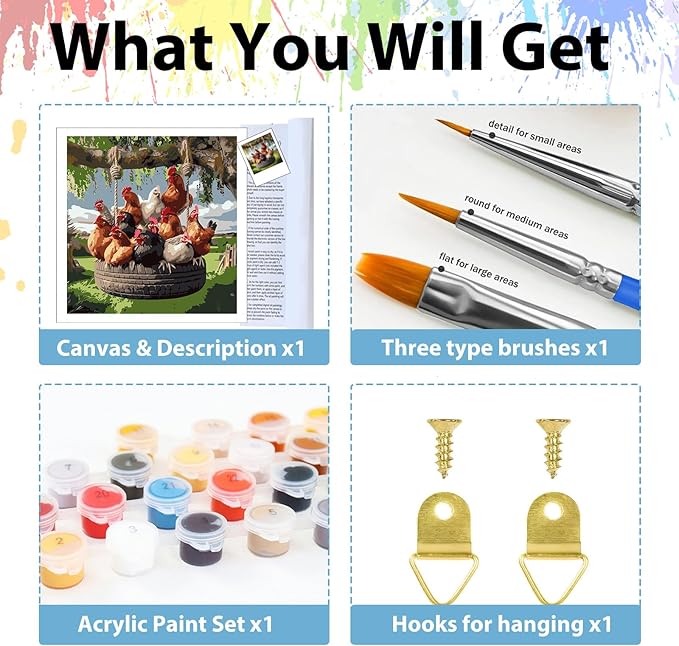 hkejoi Chicken Paint by Number for Adults, Easter Paint by Numbers Kit for Adults Beginners, Painting by Number DIY Crafts Acrylic for Gift Home Decor 16x16 in