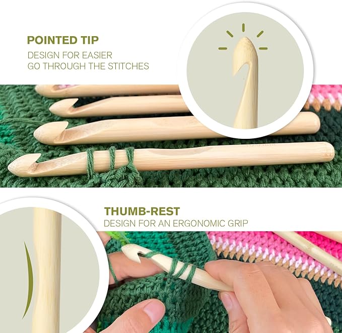 YOJOB Large Crochet Hooks, Bamboo Jumbo Crochet Hook for Chunky Yarn, Big Crochet Needles Set of 4 Sizes in 10mm, 11mm, 12mm, 13mm